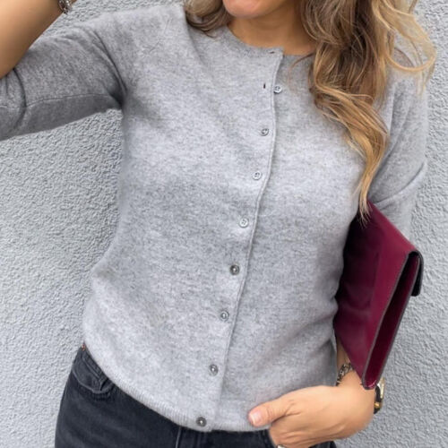 Basic-Strickjacke mit Rundhalsausschnitt aus Bio-Kaschmir